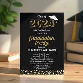 Invitation Gold Foil Script Confetti Graduation Party Noir