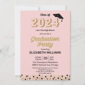 Invitation Gold Foil Script Confetti Graduation Party Rose (Devant)