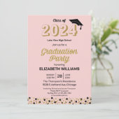 Invitation Gold Foil Script Confetti Graduation Party Rose (Debout devant)
