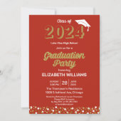 Invitation Gold Foil Script Confetti Graduation Party Rouge (Devant)