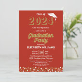 Invitation Gold Foil Script Confetti Graduation Party Rouge (Debout devant)