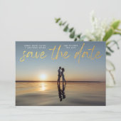 Invitation Gold Foil Script QR code Enregistrer la date (Debout devant)
