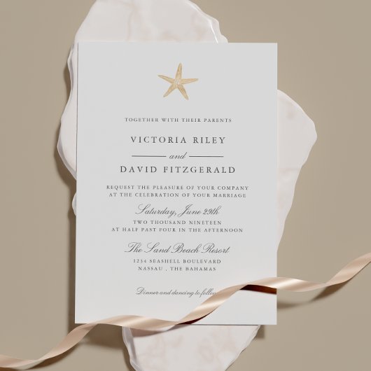 Invitation Gold Foil Starfish Elegant Ocean Beach mariage