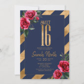 Invitation Gold Foil Stripes Floral Navy ID757 (Devant)