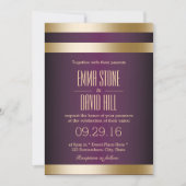 Invitation Gold Foil Stripes Mariage pourpre foncé (Devant)