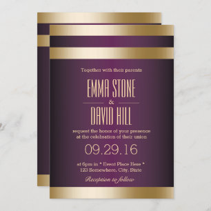 Invitation Gold Foil Stripes Mariage pourpre foncé