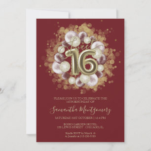 Invitation Gold Foil Sweet 16 Anniversaires Balloons Party Bo
