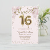 Invitation Gold Foil Sweet 16 Ballons d'anniversaire rose (Debout devant)