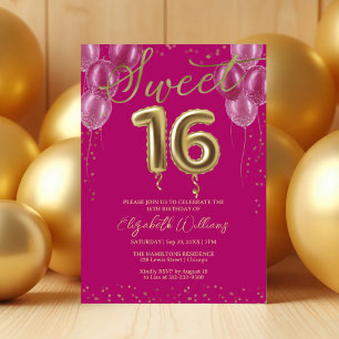 Invitation Gold Foil Sweet 16 Balloons Anniversaire Parti ros