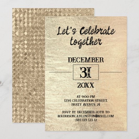 Invitation Gold Foil Texture fête du Nouvel An (Devant / Derrière)
