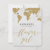 Invitation Gold Foil World Map Serez-Vous Ma Fille Fleur (Devant)