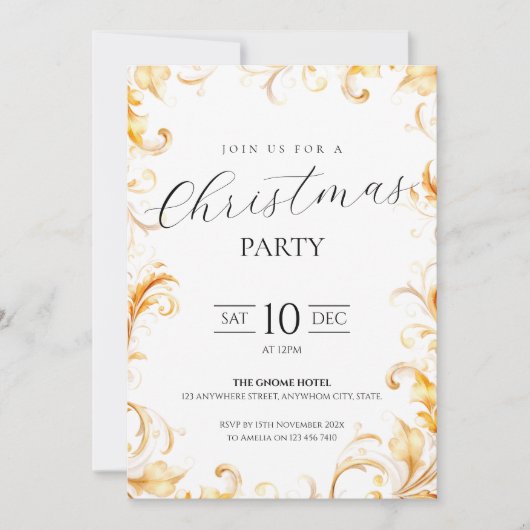 Invitation Gold Foliage Simple Noël (Devant)