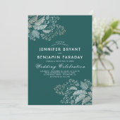 Invitation Gold Foliage Turquoise Vert Élégant Mariage modern (Debout devant)