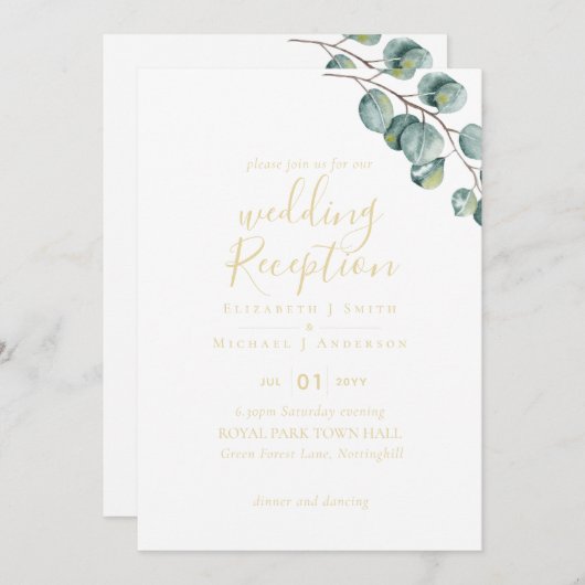 Invitation Gold Font Verdure Mariage RÉCEPTION Soirée (Devant / Derrière)