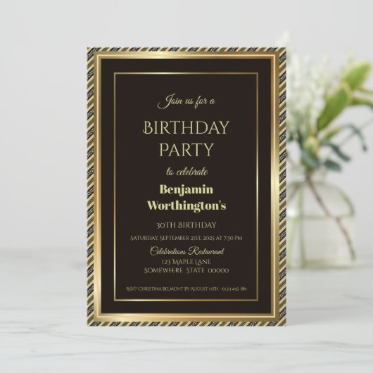Invitation Gold Frame 30e fête d'anniversaire (Debout devant)