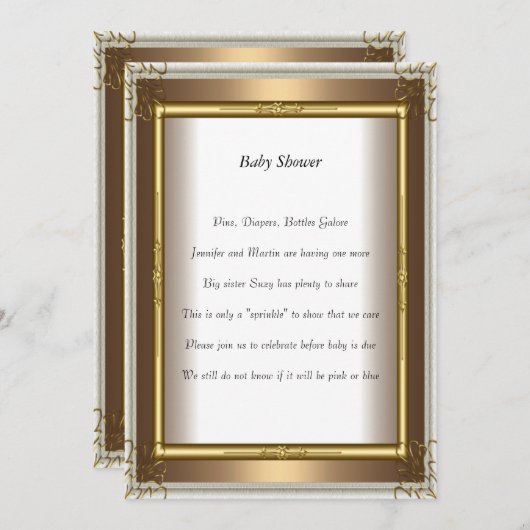 Invitation Gold Frame Baby shower (Devant / Derrière)