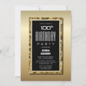 Invitation Gold Frame Black 100th Birthday Party (Devant)