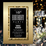 Invitation Gold Frame Black 18th Birthday Party<br><div class="desc">Invitation votre famille et vos amis avec cette élégante invitation de fête du 18ème anniversaire noir et or.</div>