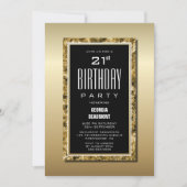 Invitation Gold Frame Black 21e fête d'anniversaire (Devant)