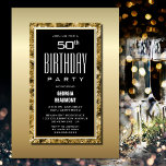 Invitation Gold Frame Black 50th Birthday Party<br><div class="desc">Invitation votre famille et vos amis avec cette élégante invitation de fête de 50e anniversaire noir et or.</div>
