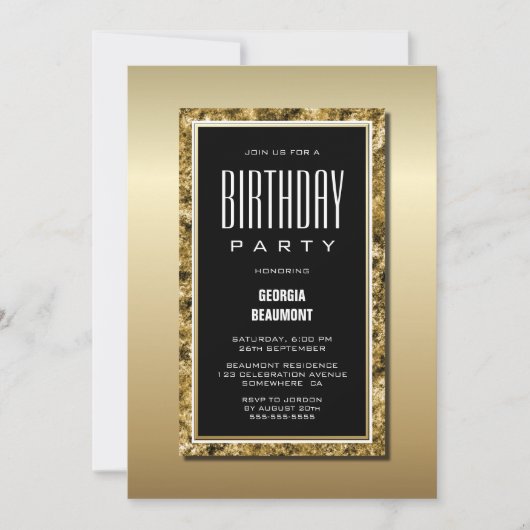 Invitation Gold Frame Black Anniversaire (Devant)