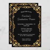 Invitation Gold Frame Black Graduation (Devant / Derrière)