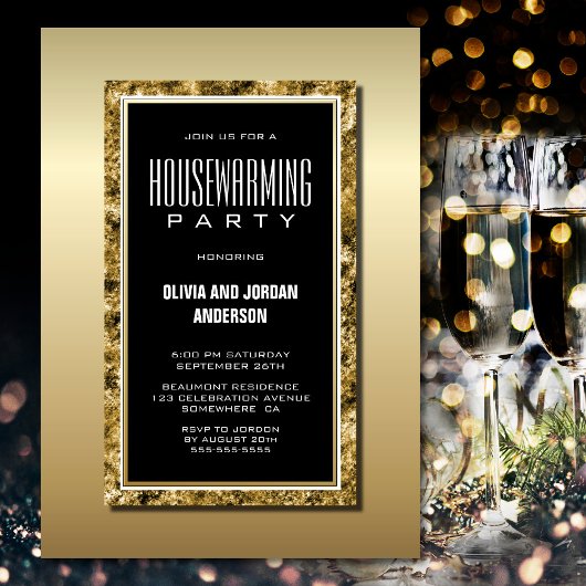 Invitation Gold Frame Black House Party