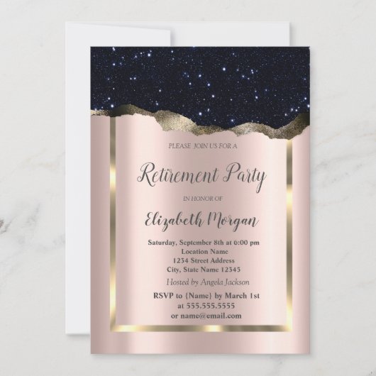 Invitation Gold Frame, Black Parties scintillant Rose Gold Re (Devant)