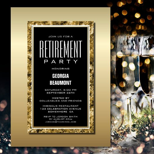 Invitation Gold Frame Black Retraite Party