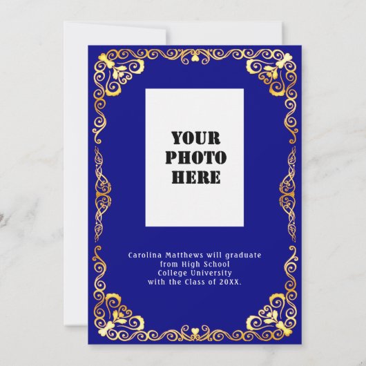 Invitation Gold Frame Blue Graduation (Dos)