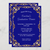 Invitation Gold Frame Blue Graduation (Devant / Derrière)