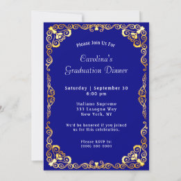 Invitation Gold Frame Blue Graduation