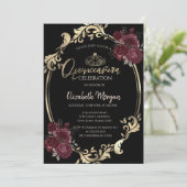 Invitation Gold Frame Bourgogne Rose Black Quinceañera (Debout devant)
