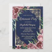 Invitation Gold Frame Bourgogne Rose Marine Blue Retirement (Devant)