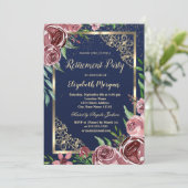 Invitation Gold Frame Bourgogne Rose Marine Blue Retirement (Debout devant)