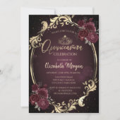 Invitation Gold Frame Bourgogne Roses Dark Quinceañera (Devant)