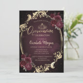 Invitation Gold Frame Bourgogne Roses Dark Quinceañera (Debout devant)