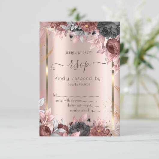 Invitation Gold Frame Chic Roses 16 RSVP (Debout devant)