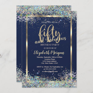 Invitation Gold Frame Colorful Confetti 50e fête d'anniversai