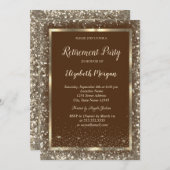 Invitation Gold Frame Confetti Border Brown Retirement (Devant / Derrière)