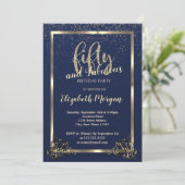 Invitation Gold Frame Confetti Marine Blue 50e fête d'anniver (Debout devant)