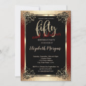 Invitation Gold Frame, Confetti Red 50th Birthday Party (Devant)