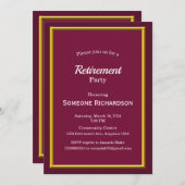 Invitation Gold Frame de la partie de retraite bordeaux (Devant / Derrière)