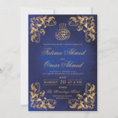 Invitation Gold Frame Elegant Marine Mariage musulman islamiq (Devant)