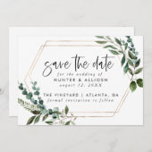 Invitation Gold Frame Floral Enregistrer la date (Devant / Derrière)