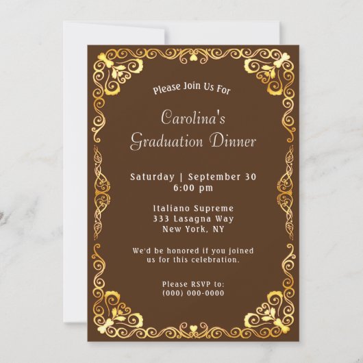 Invitation Gold Frame Graduation Brown (Devant)