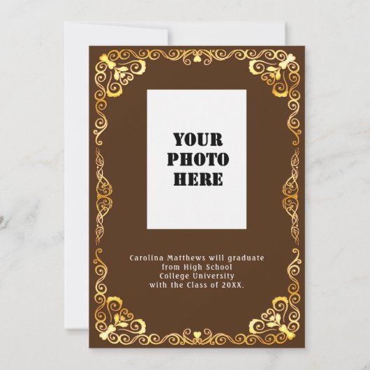 Invitation Gold Frame Graduation Brown (Dos)