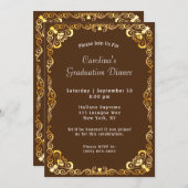 Invitation Gold Frame Graduation Brown (Devant / Derrière)