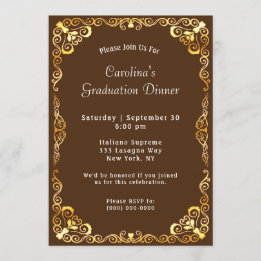 Invitation Gold Frame Graduation Brown