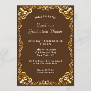 Invitation Gold Frame Graduation Brown